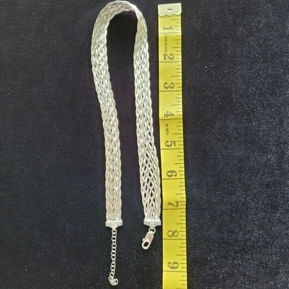 925 Italy Braided Collar Necklace Reversible KA 1772 10 Herringbone Strands - Picture 9 of 10